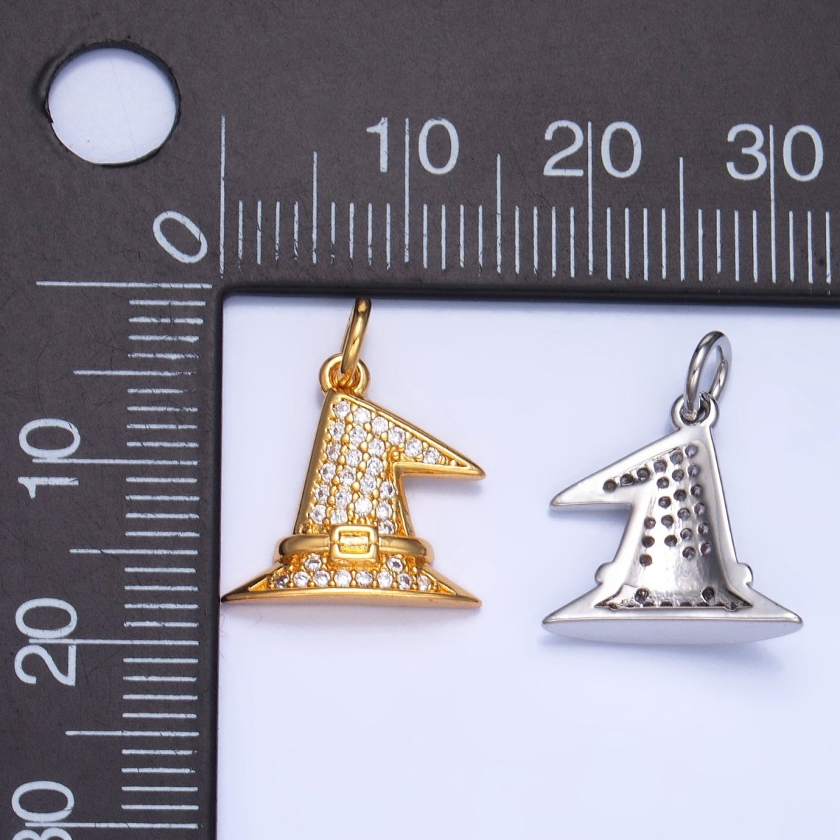 24K Gold Filled Micro Paved CZ Witch's Hat Charm in Gold & Silver | X927 - DLUXCA