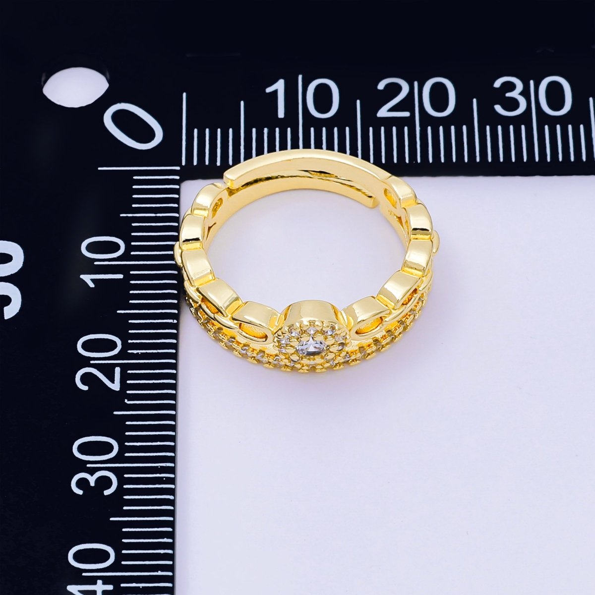 24K Gold Filled Micro Paved Double Sun Star Chain Simple Crown Ring | O - 1455 - DLUXCA