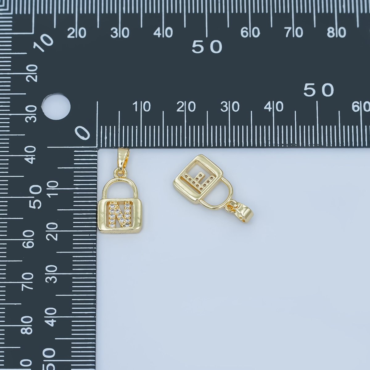 24K Gold Filled Micro Paved Initial Letter Padlock Pendant | A001 - A013 - DLUXCA