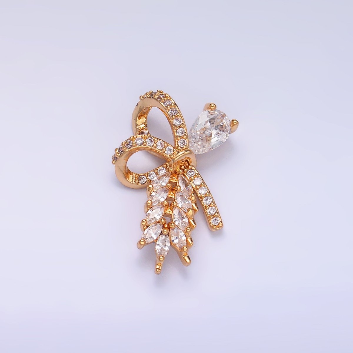 24K Gold Filled Micro Paved Marquise CZ Geometric Ribbon Bow Pendant | AA1438 - DLUXCA