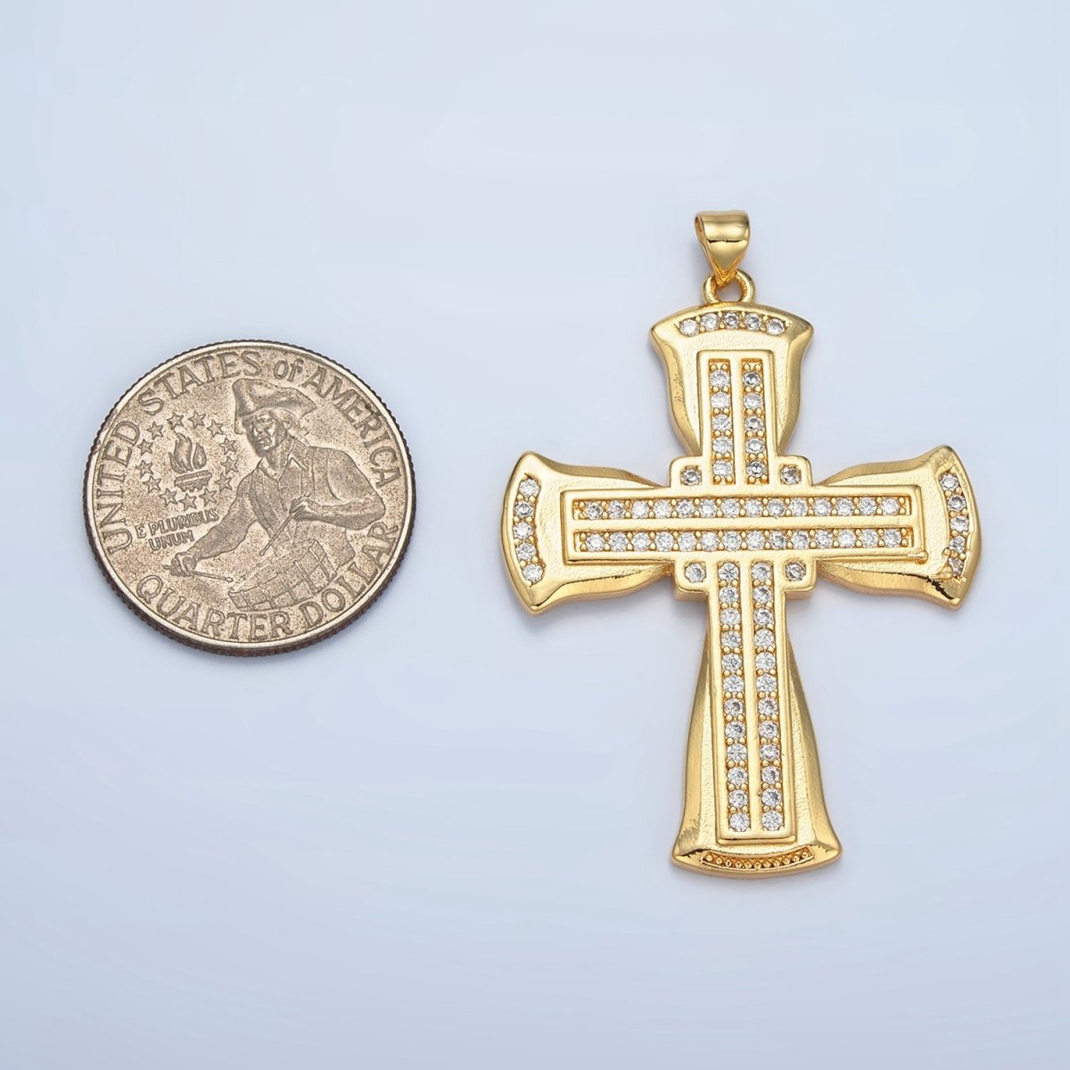 24K Gold Filled Micro Paved Religious Cross Pendant | AA - 801 - DLUXCA