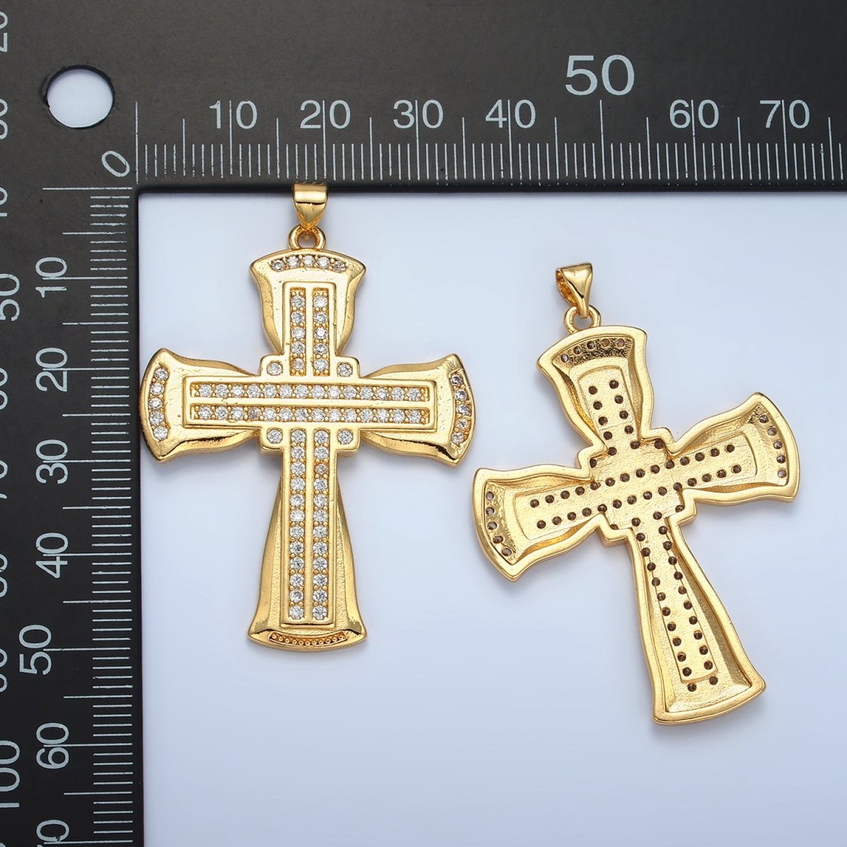 24K Gold Filled Micro Paved Religious Cross Pendant | AA - 801 - DLUXCA