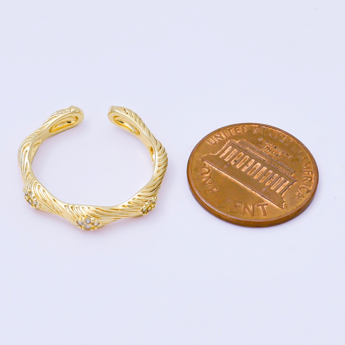 24K Gold Filled Micro Paved Twisted Line - Textured Ribbed Ring | O158 - DLUXCA