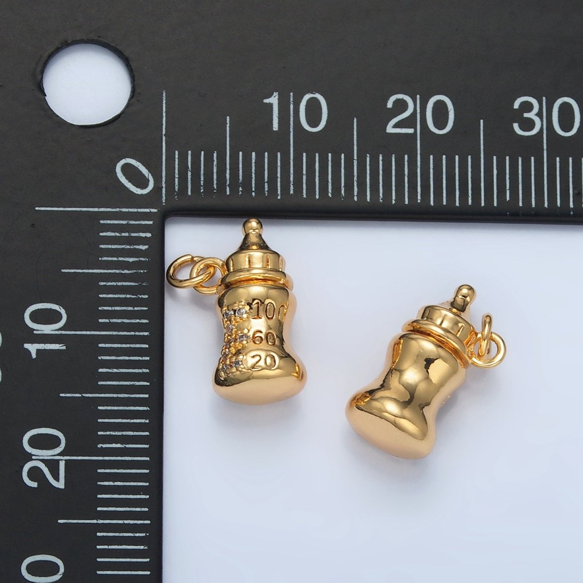 24K Gold Filled Mini Baby Bottle Micro Paved CZ Charm | AG905 - DLUXCA