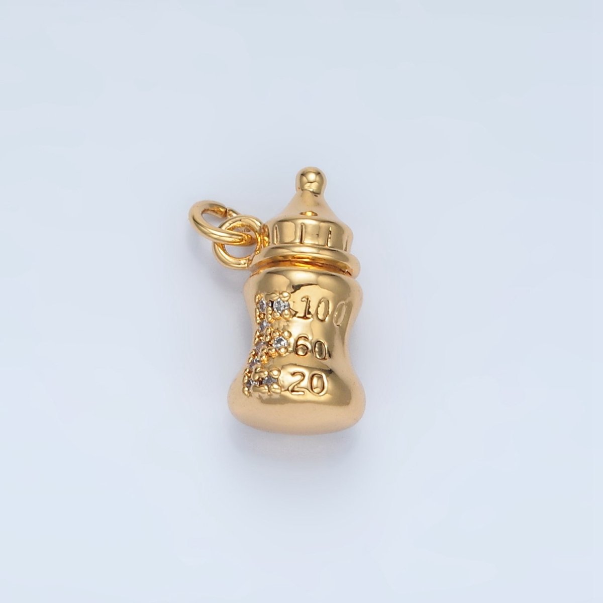 24K Gold Filled Mini Baby Bottle Micro Paved CZ Charm | AG905 - DLUXCA