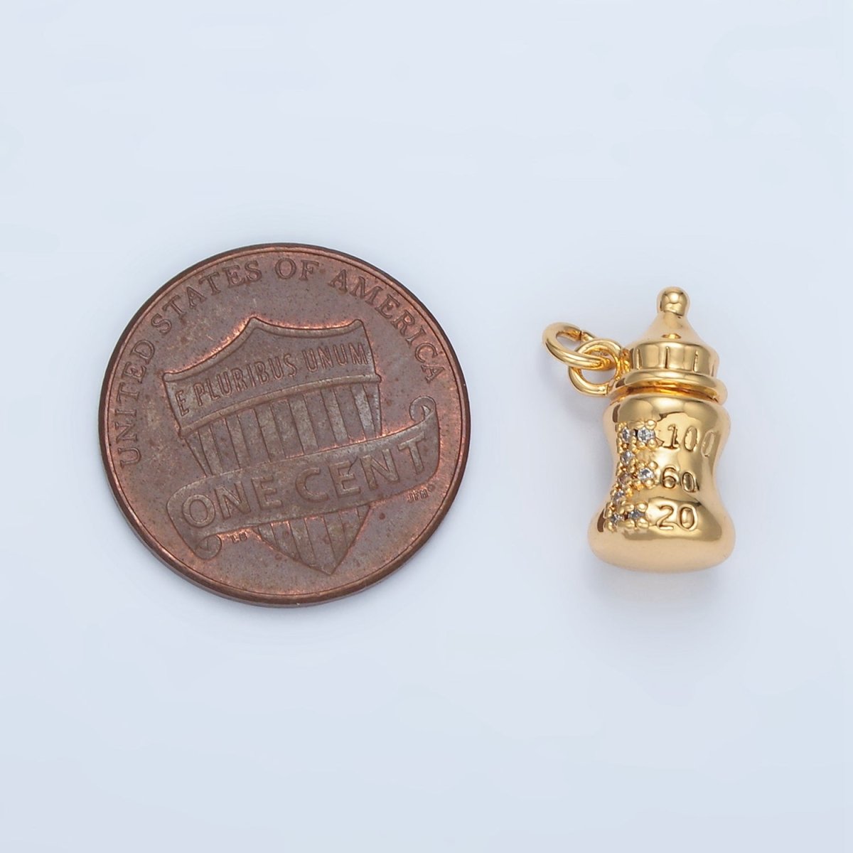 24K Gold Filled Mini Baby Bottle Micro Paved CZ Charm | AG905 - DLUXCA