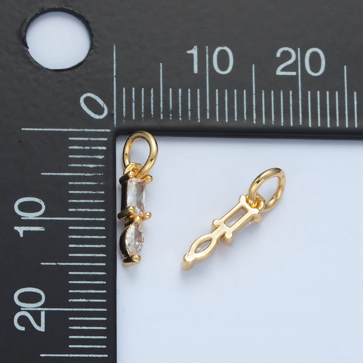 24K Gold Filled Mini Baguette Marquise CZ Linear Drop Charm | X279 - DLUXCA