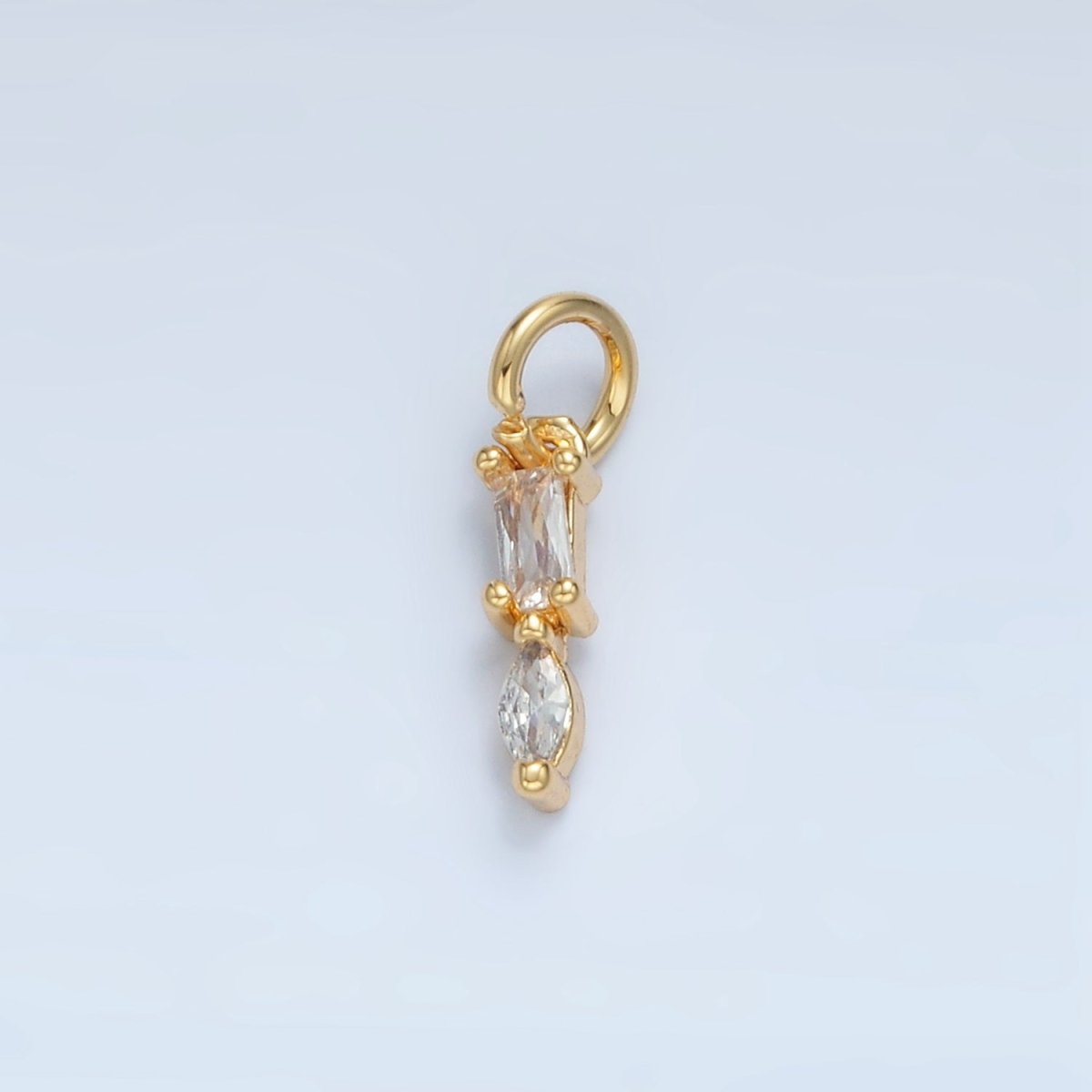 24K Gold Filled Mini Baguette Marquise CZ Linear Drop Charm | X279 - DLUXCA