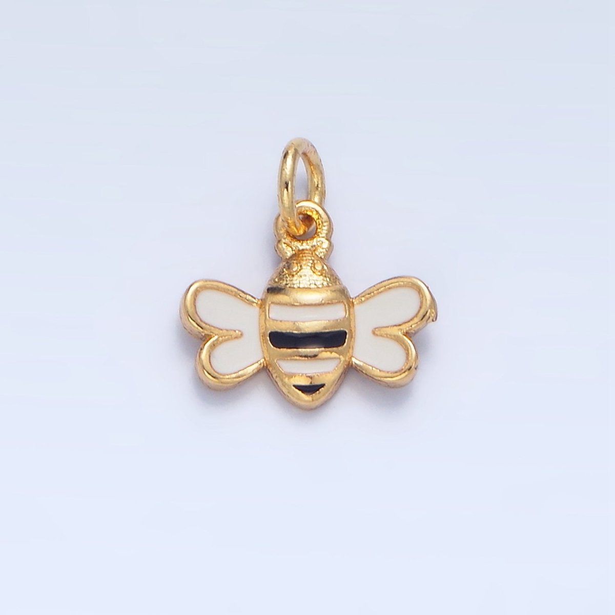 24K Gold Filled Mini Bumble Bee Insect Black White Enamel Charm | X826 - DLUXCA