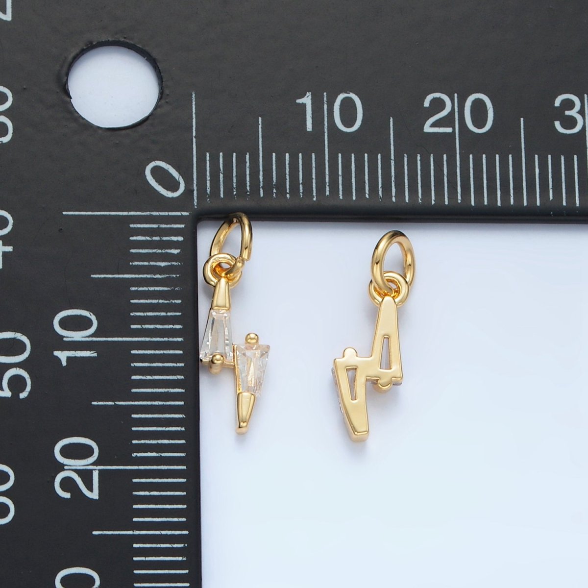 24K Gold Filled Mini Clear CZ Baguette Lightning Bolt Weather Charm | X278 - DLUXCA