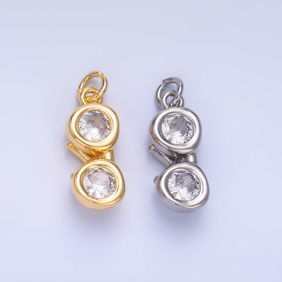 24K Gold Filled Mini Clear CZ Glasses 3D Multidimensional Charm in Gold & Silver | W376 - DLUXCA