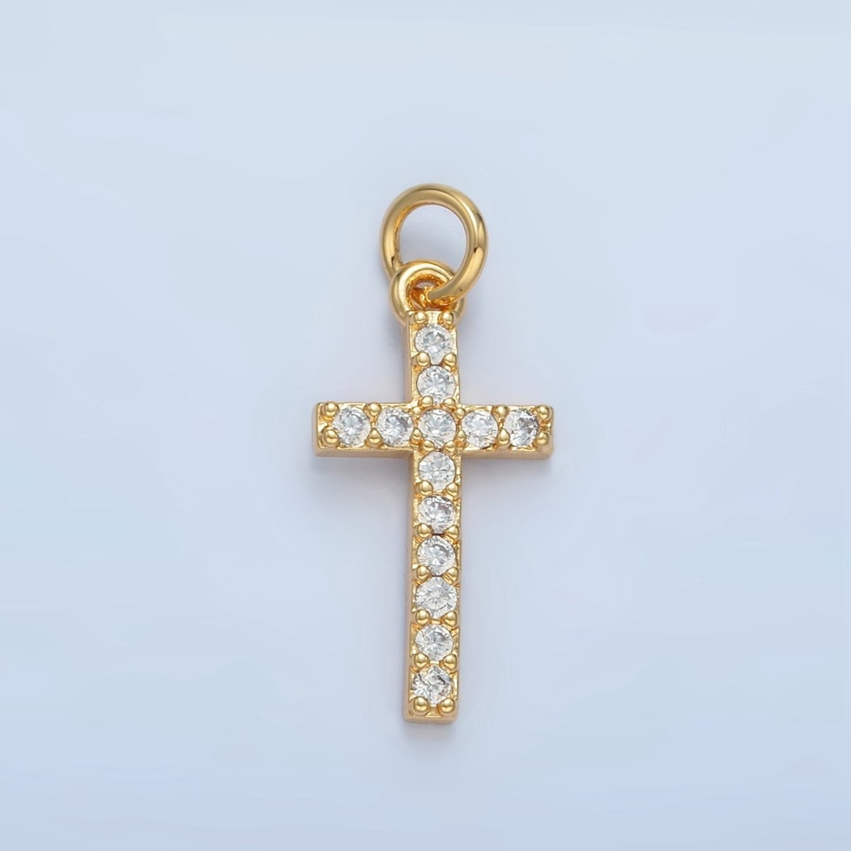 24K Gold Filled Mini Clear Micro Paved CZ Religious Cross Charm | X153 - DLUXCA