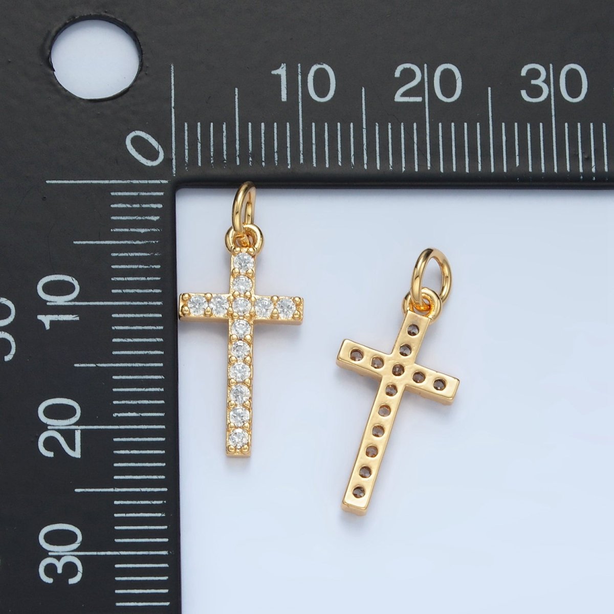 24K Gold Filled Mini Clear Micro Paved CZ Religious Cross Charm | X153 - DLUXCA