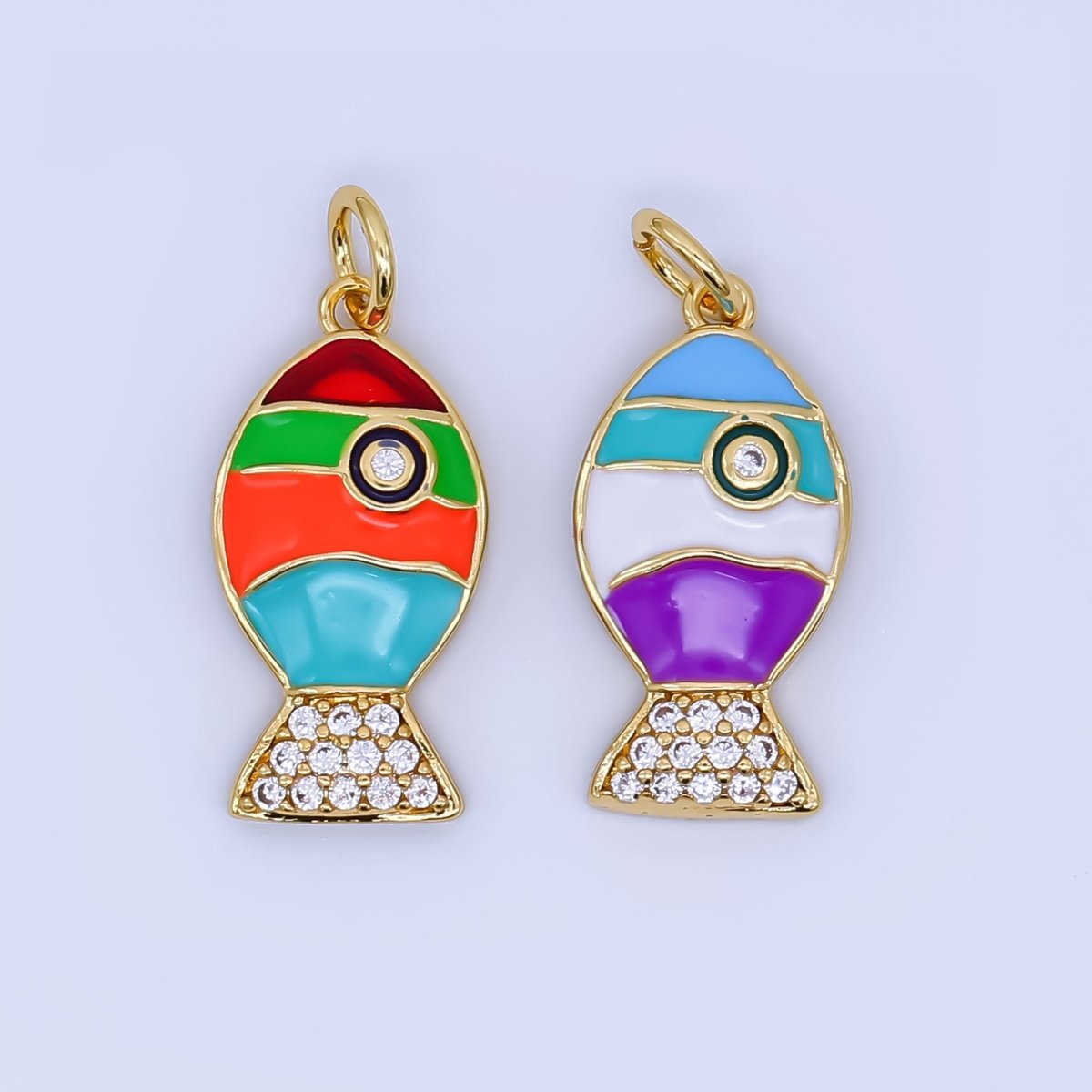 24K Gold Filled Mini Colorful Enamel Fish Pendant Micro Pave FIsh Charm | AJ462 - DLUXCA