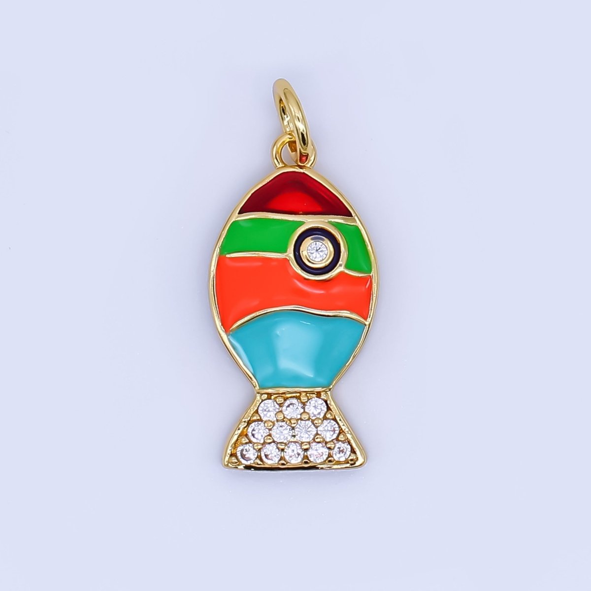 24K Gold Filled Mini Colorful Enamel Fish Pendant Micro Pave FIsh Charm | AJ462 - DLUXCA