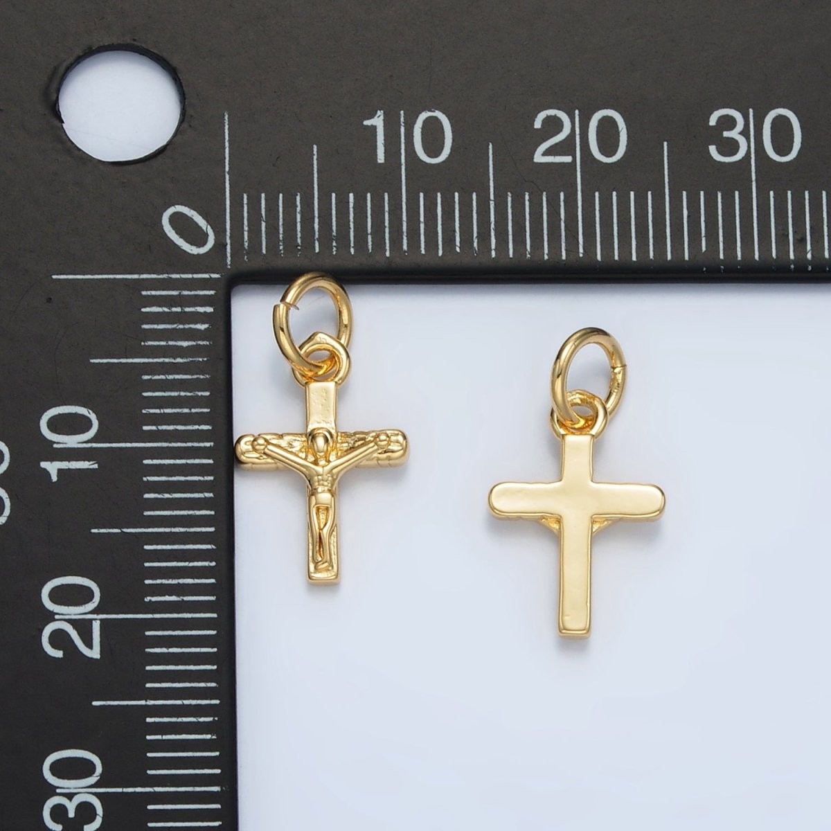 24K Gold Filled Mini Crucifix Jesus Cross Minimalist Charm | AG855 - DLUXCA