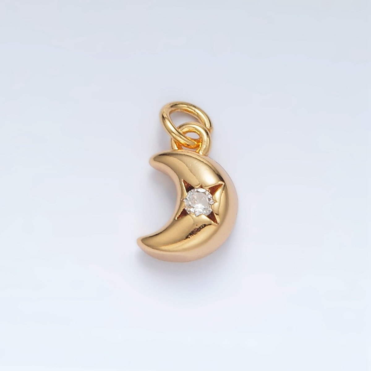 24K Gold Filled Mini CZ Celestial Crescent Moon Charm in Gold & Silver | AG935 - DLUXCA