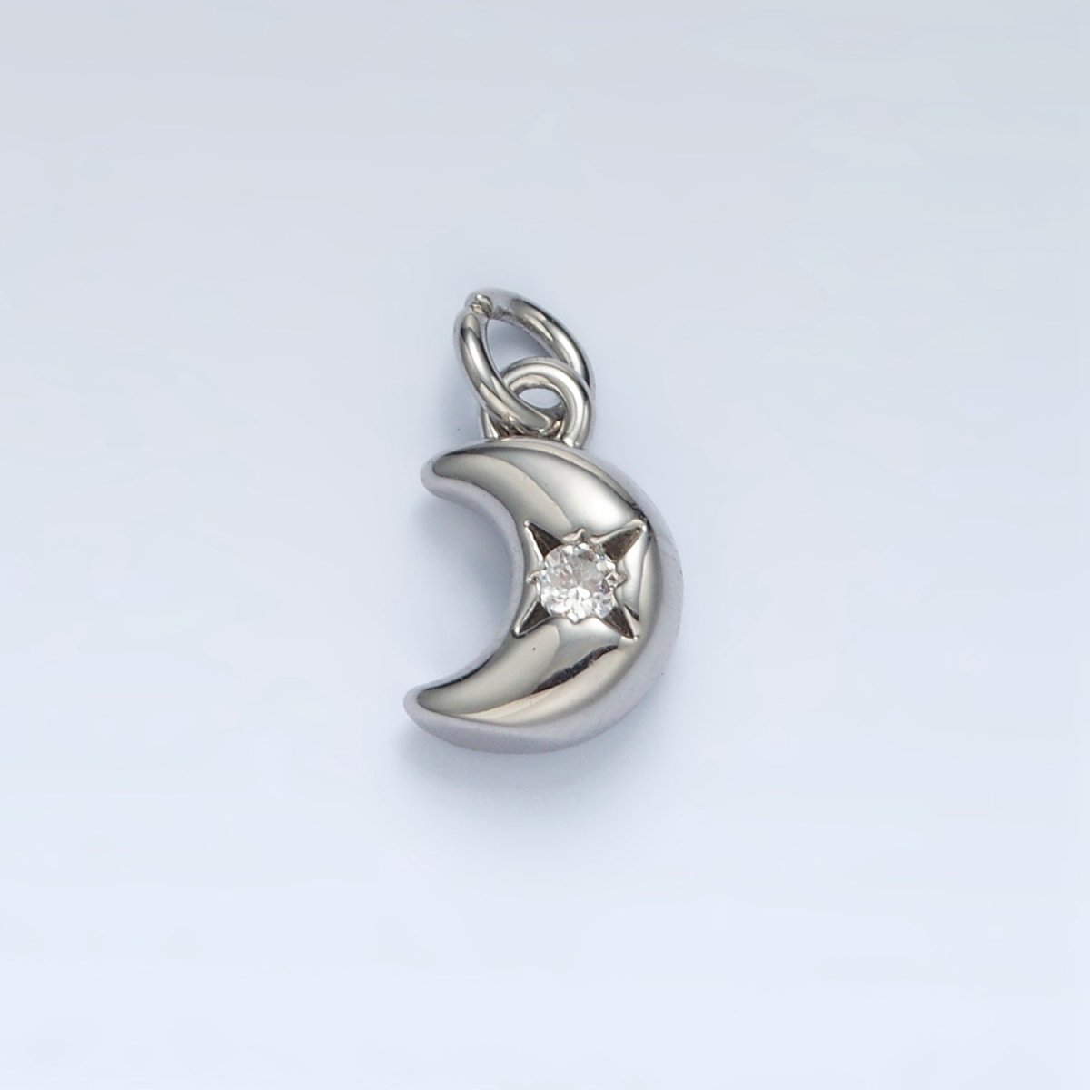 24K Gold Filled Mini CZ Celestial Crescent Moon Charm in Gold & Silver | AG935 - DLUXCA