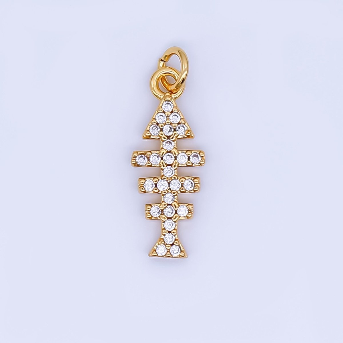 24K Gold Filled Mini Fish Bone Charm Micro Pave CZ Ocean Under the Sea Pendant | AJ - 465 - DLUXCA