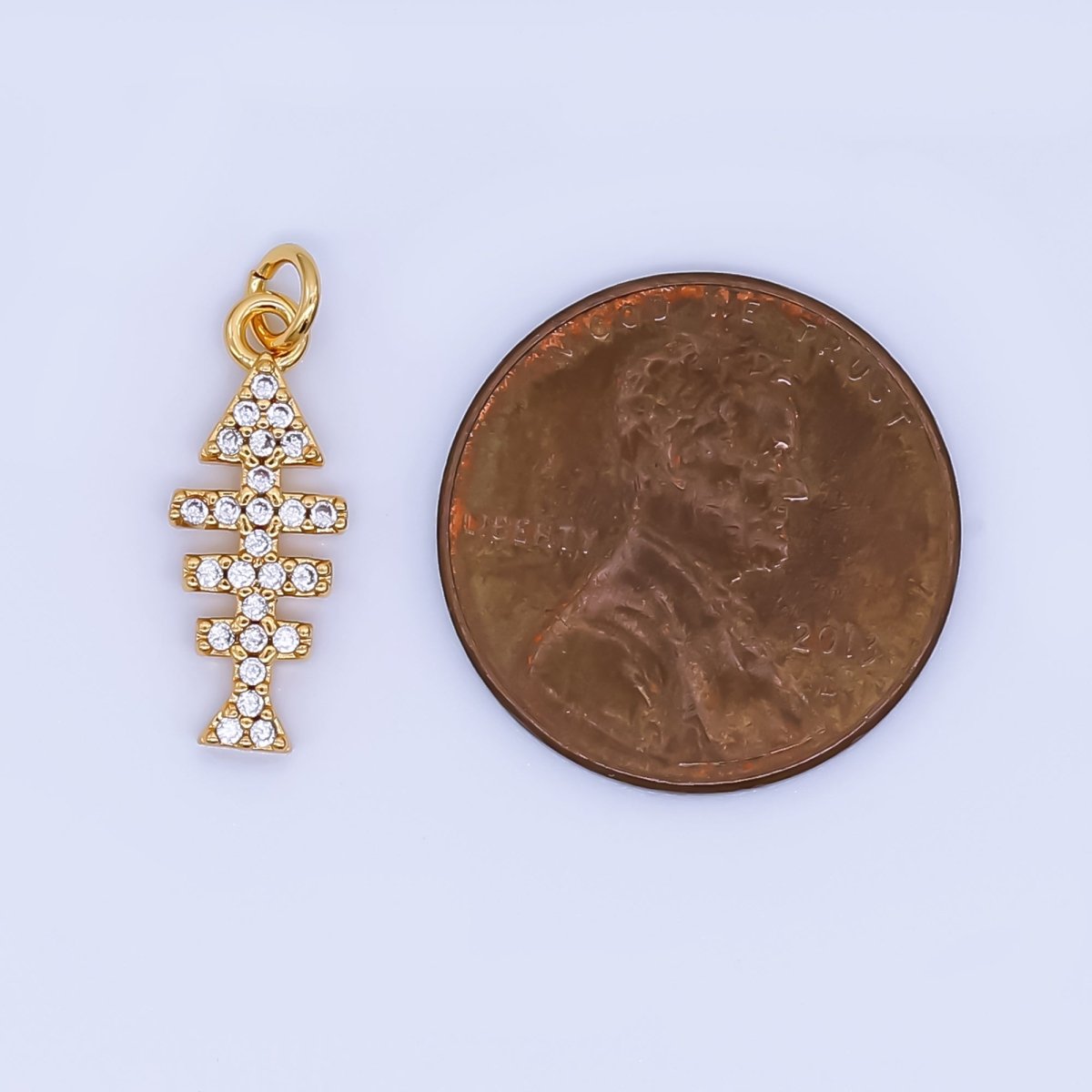 24K Gold Filled Mini Fish Bone Charm Micro Pave CZ Ocean Under the Sea Pendant | AJ - 465 - DLUXCA