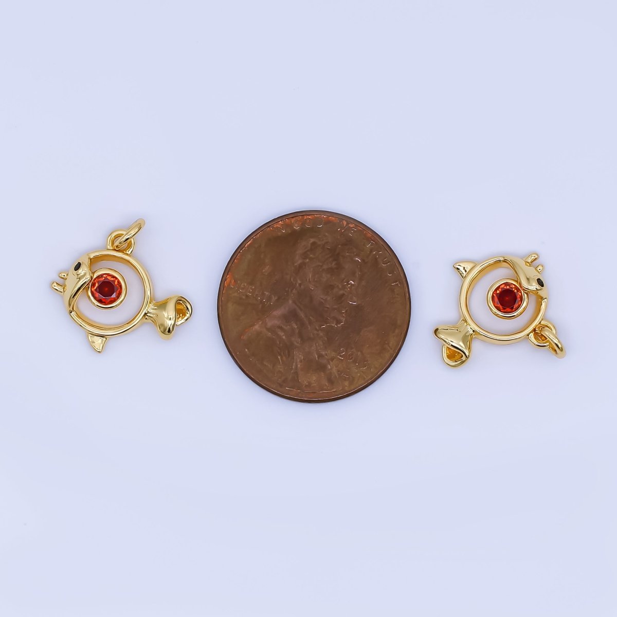24K Gold Filled Mini Fish Pendant Red CZ Stone Animal Pet Charm | AJ - 461 - DLUXCA