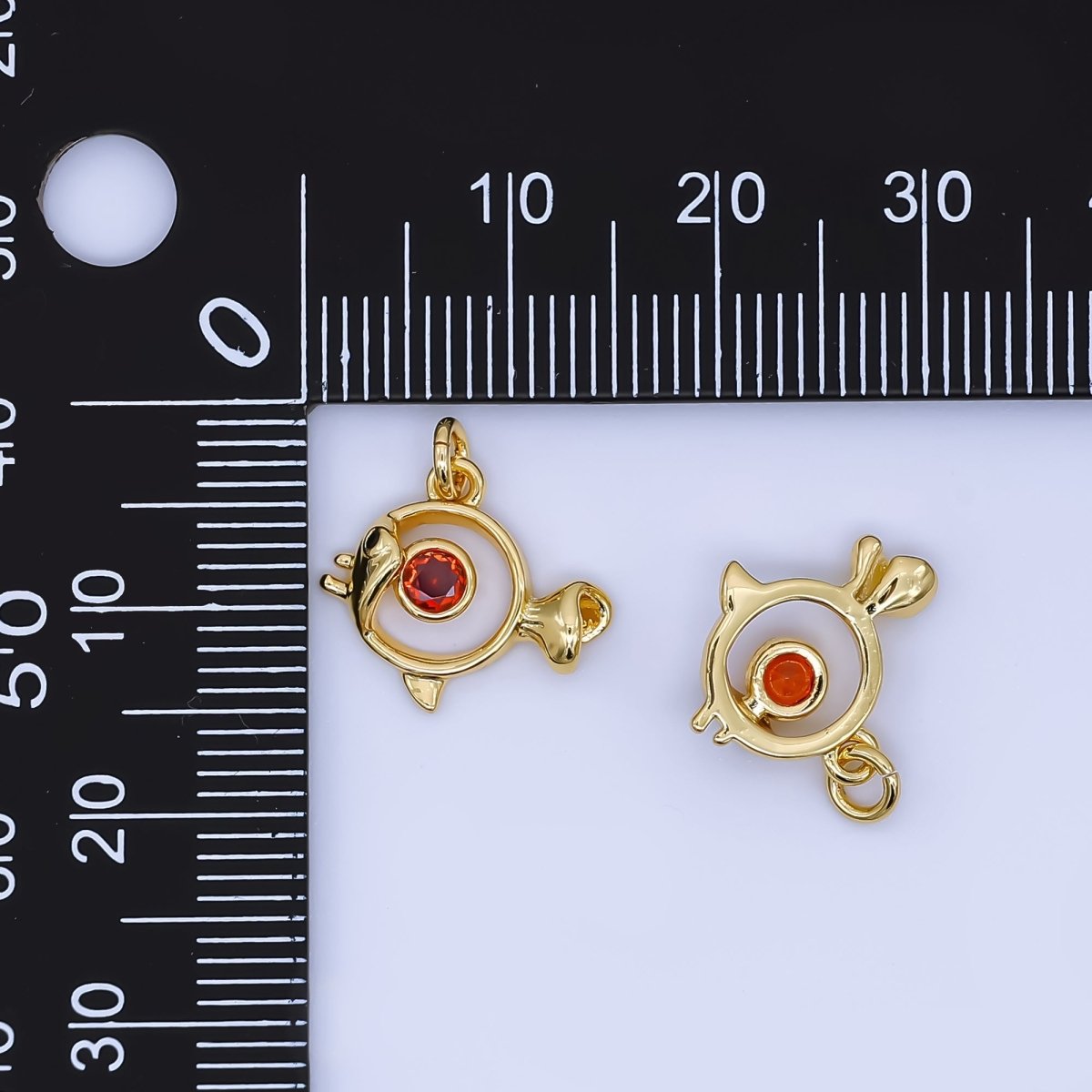 24K Gold Filled Mini Fish Pendant Red CZ Stone Animal Pet Charm | AJ - 461 - DLUXCA