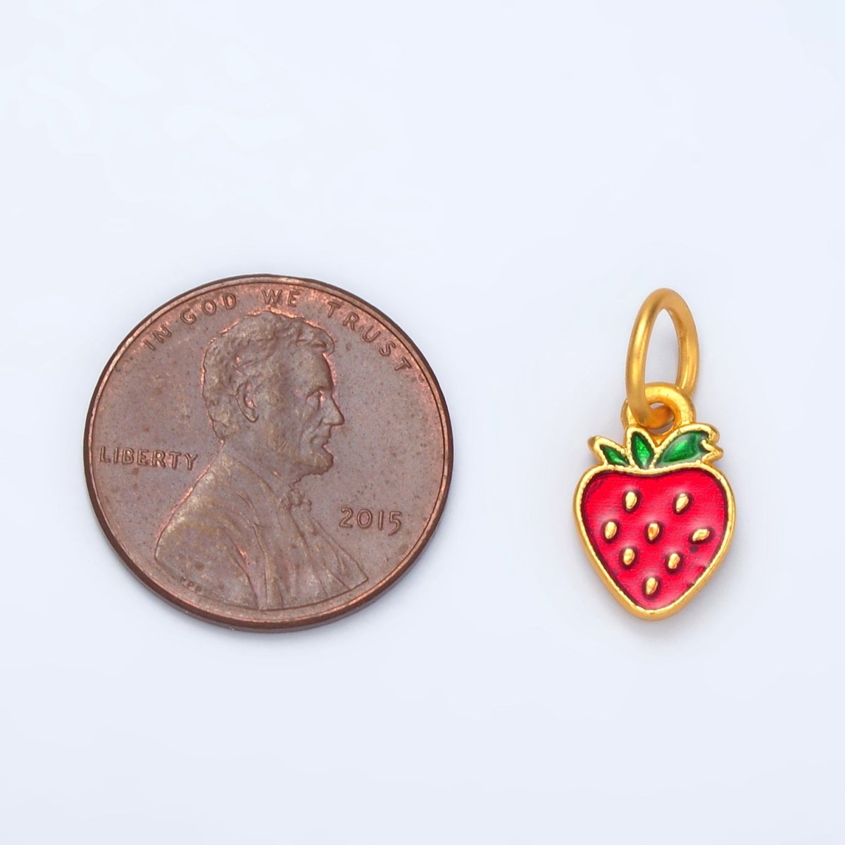 24K Gold Filled Mini Flat Strawberry Enamel Fruit Charm | M144 - DLUXCA