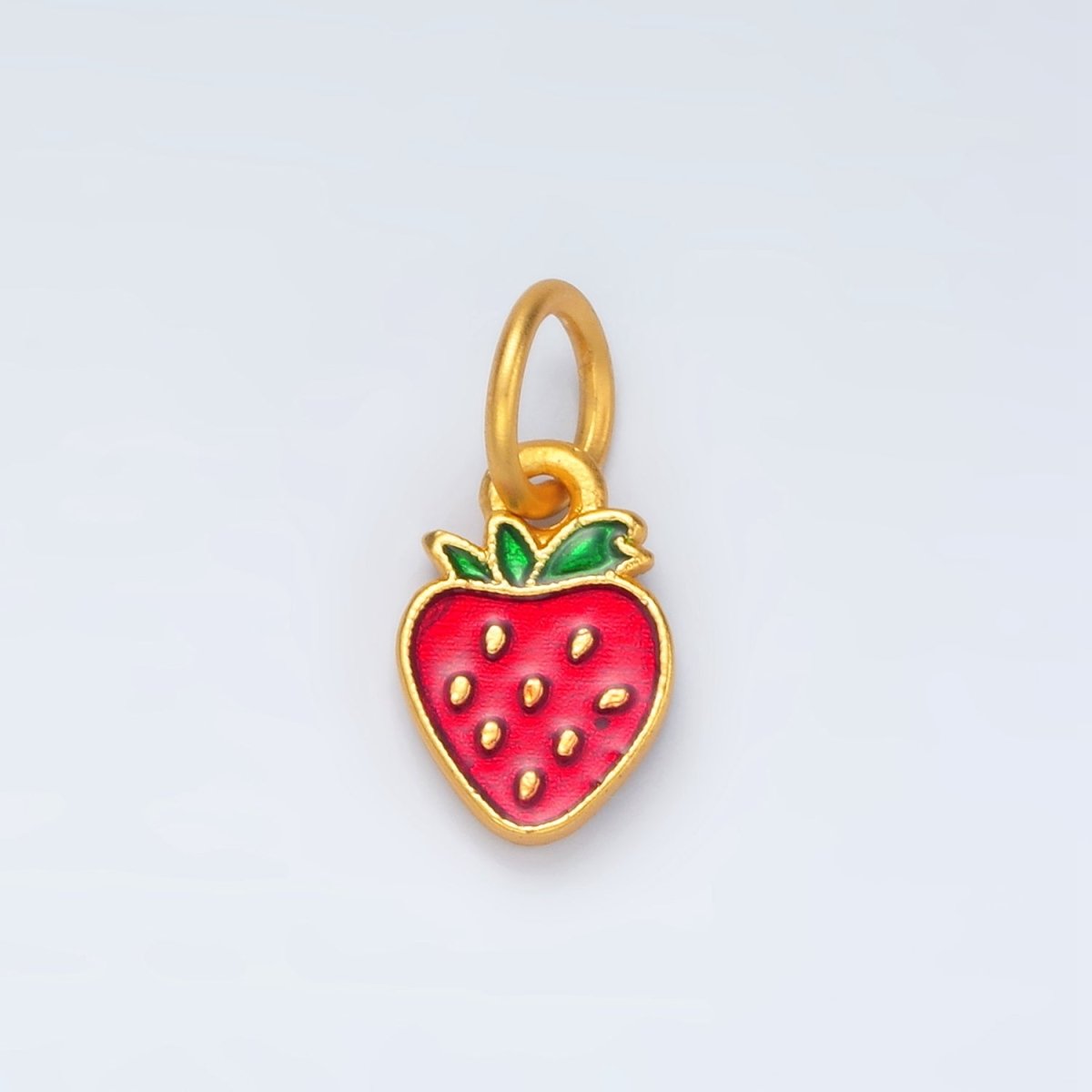 24K Gold Filled Mini Flat Strawberry Enamel Fruit Charm | M144 - DLUXCA