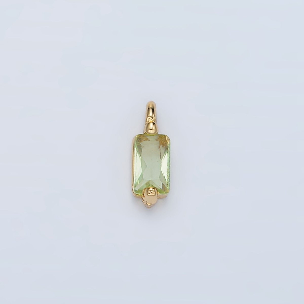 24K Gold Filled Mini Light Green Baguette CZ Charm | W146 - DLUXCA