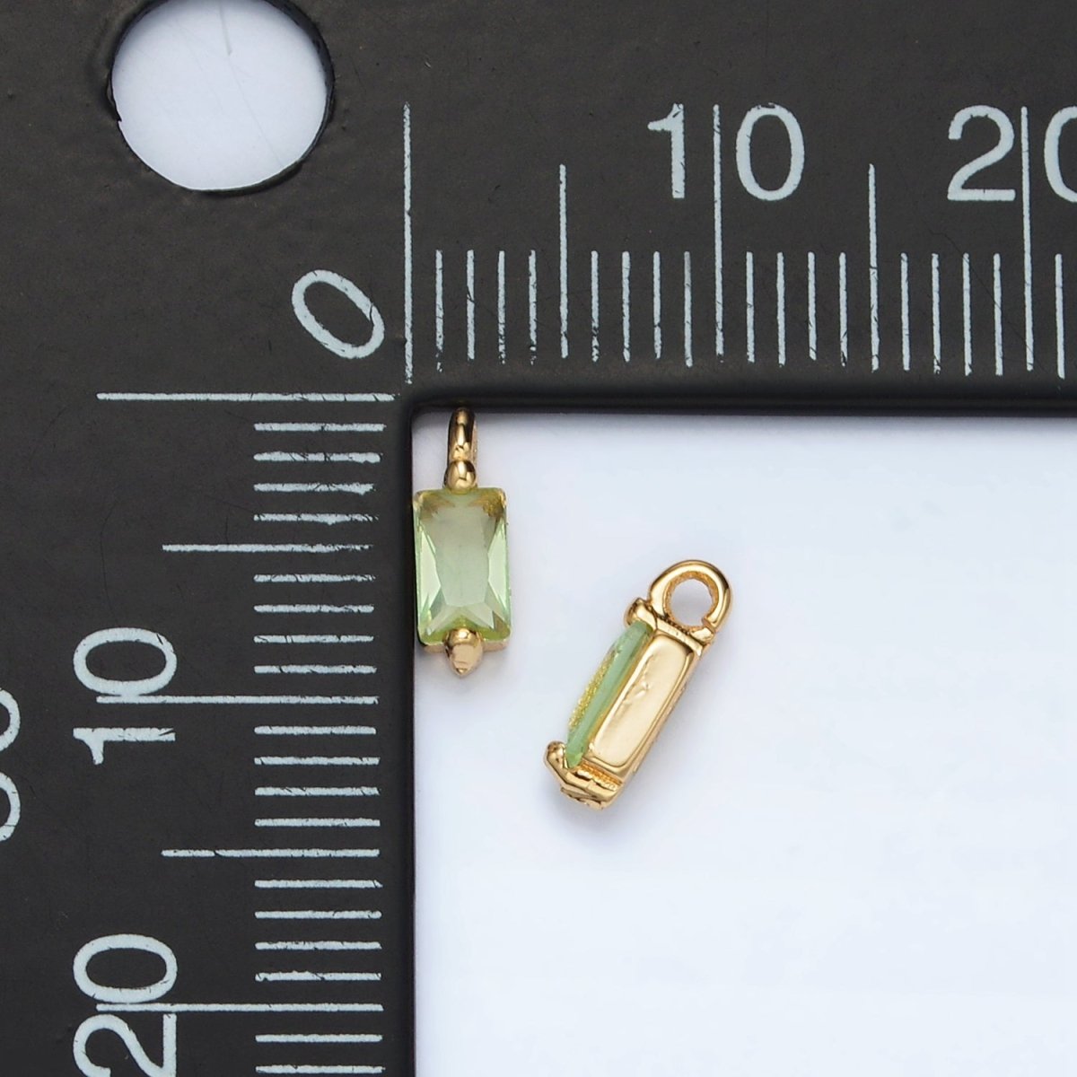 24K Gold Filled Mini Light Green Baguette CZ Charm | W146 - DLUXCA