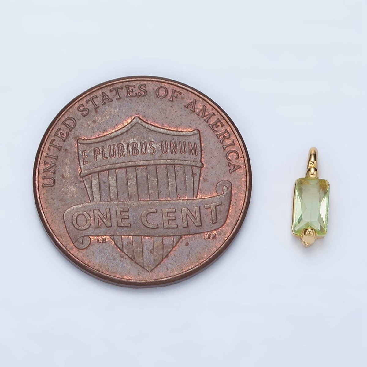 24K Gold Filled Mini Light Green Baguette CZ Charm | W146 - DLUXCA