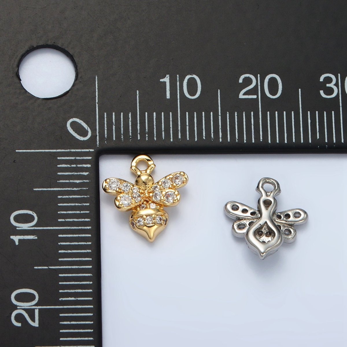 24K Gold Filled Mini Micro Paved CZ Bumble Queen Bee Charm in Gold & Silver | AG869 - DLUXCA