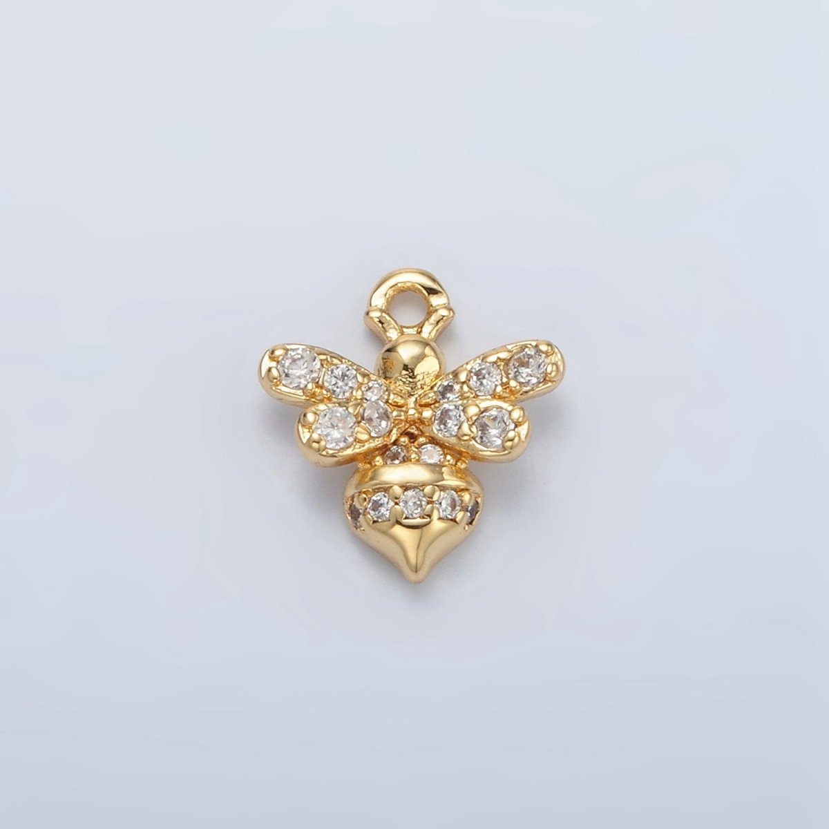 24K Gold Filled Mini Micro Paved CZ Bumble Queen Bee Charm in Gold & Silver | AG869 - DLUXCA