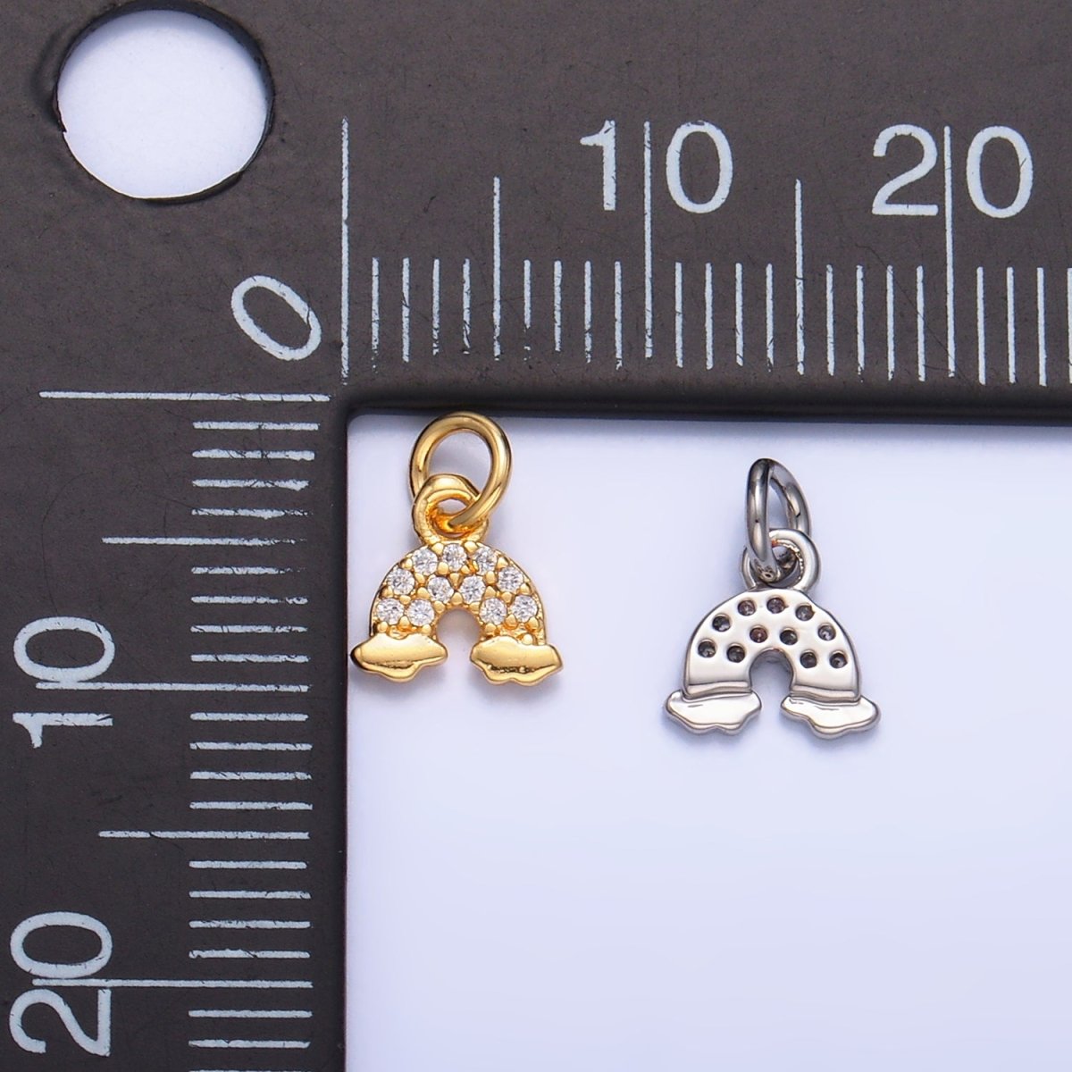 24K Gold Filled Mini Micro Paved CZ Rainbow Charm in Gold & Silver | W378 - DLUXCA