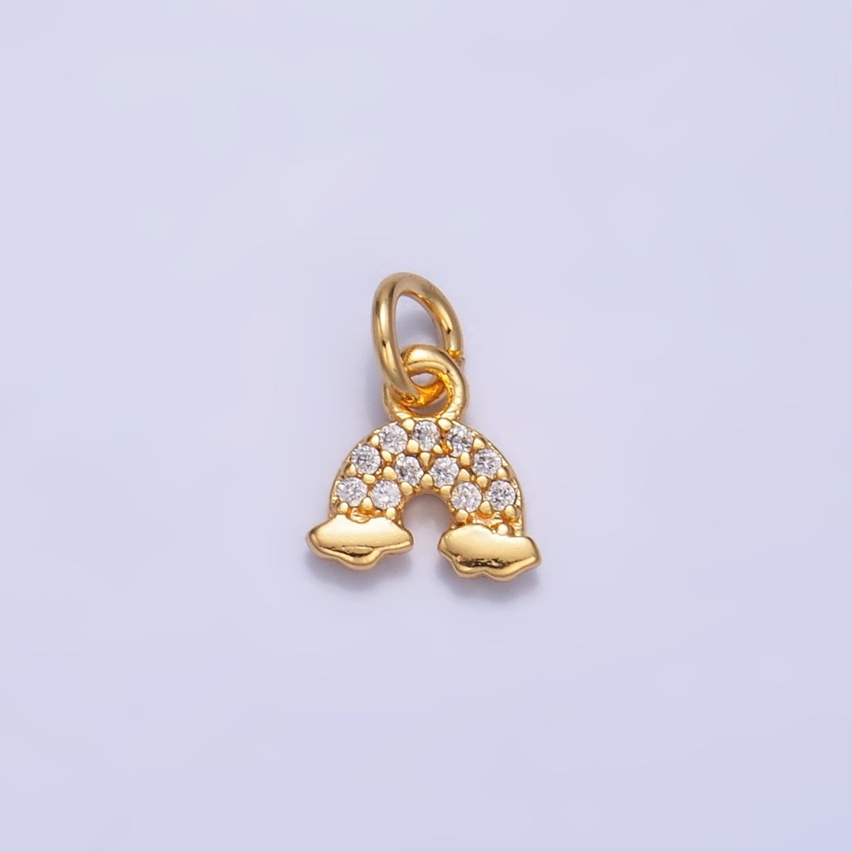 24K Gold Filled Mini Micro Paved CZ Rainbow Charm in Gold & Silver | W378 - DLUXCA