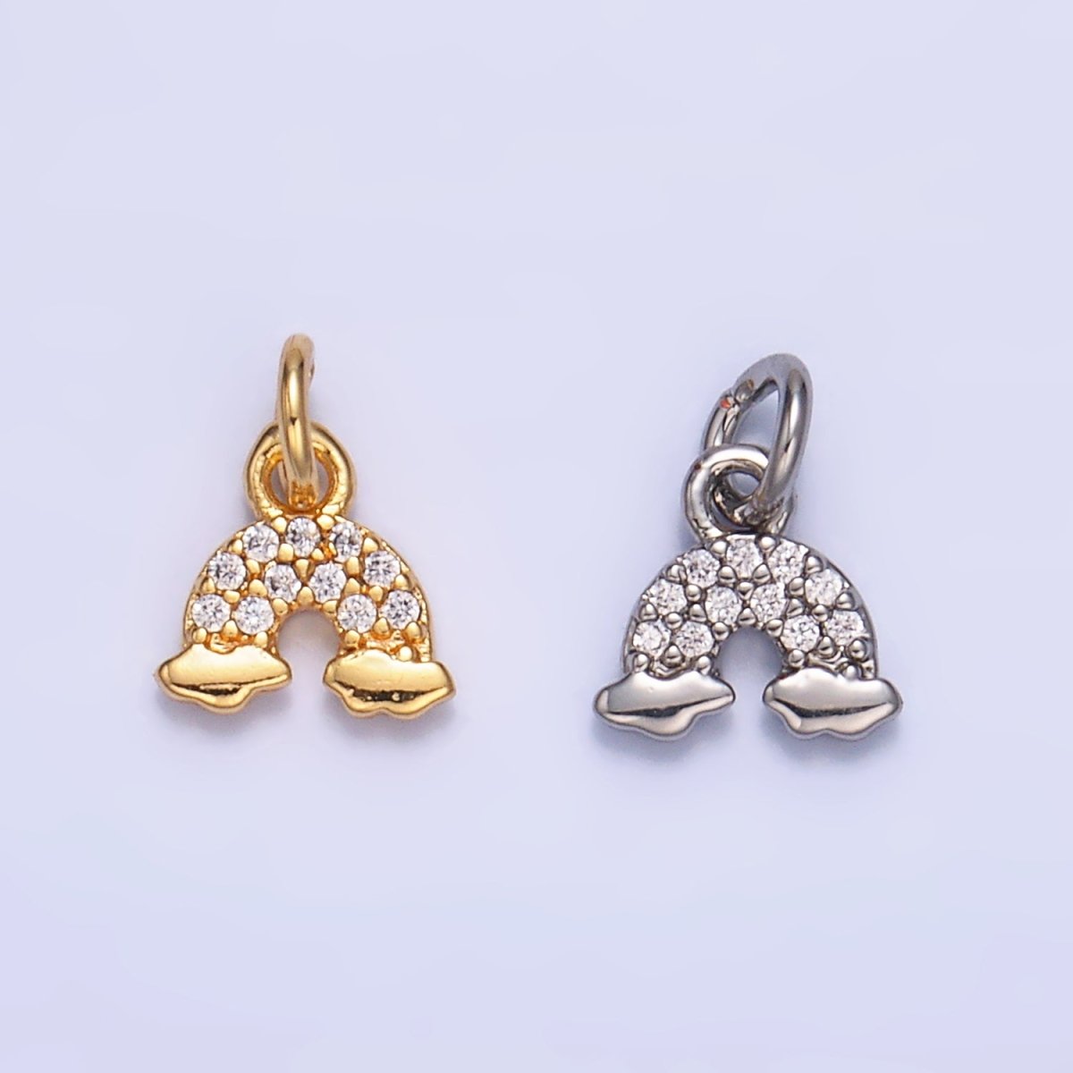 24K Gold Filled Mini Micro Paved CZ Rainbow Charm in Gold & Silver | W378 - DLUXCA