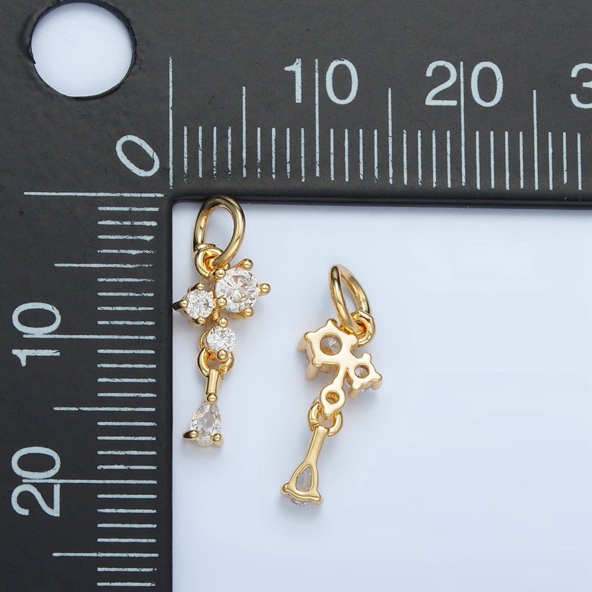 24K Gold Filled Mini Multiple Clear CZ Teardrop Drop Charm | W027 - DLUXCA