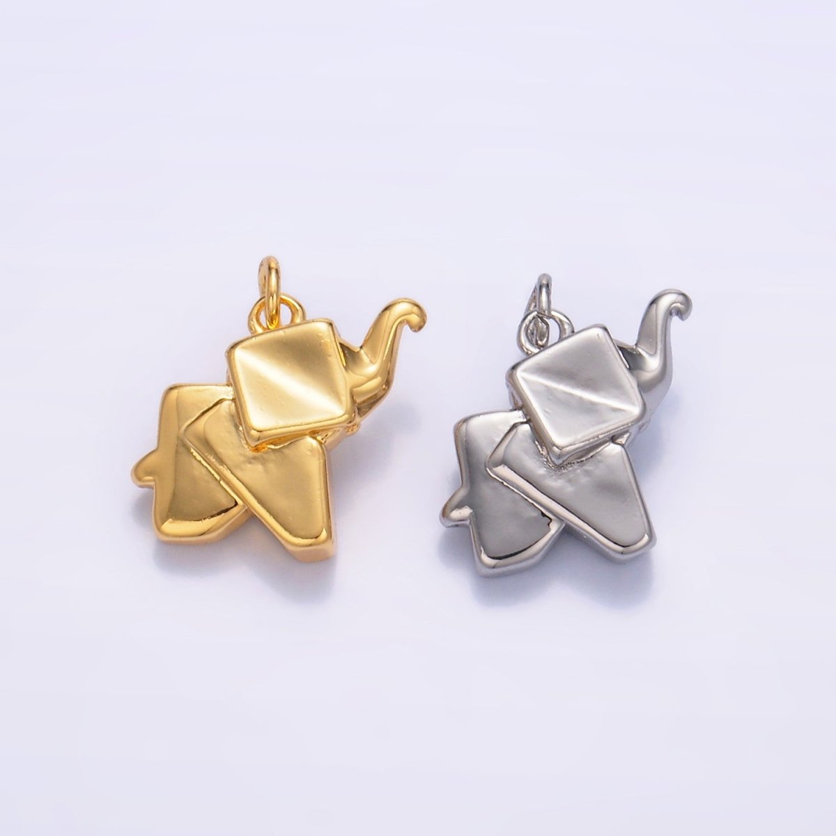 24K Gold Filled Mini Origami Elephant Animal 3D Multidimensional Charm in Gold & Silver | W245 - DLUXCA