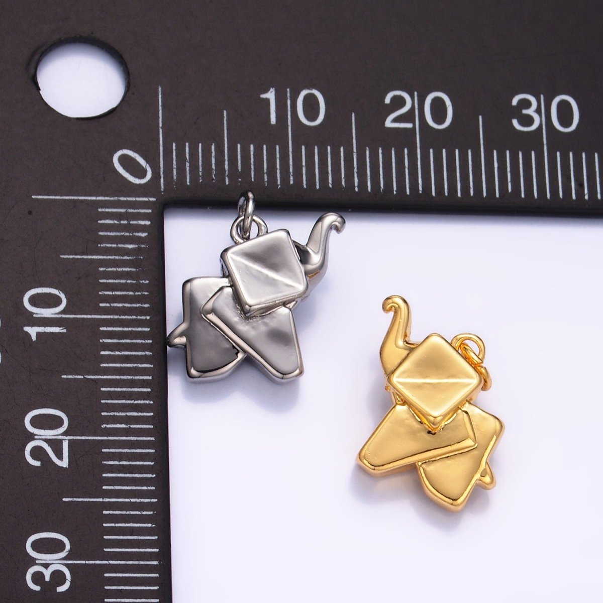 24K Gold Filled Mini Origami Elephant Animal 3D Multidimensional Charm in Gold & Silver | W245 - DLUXCA