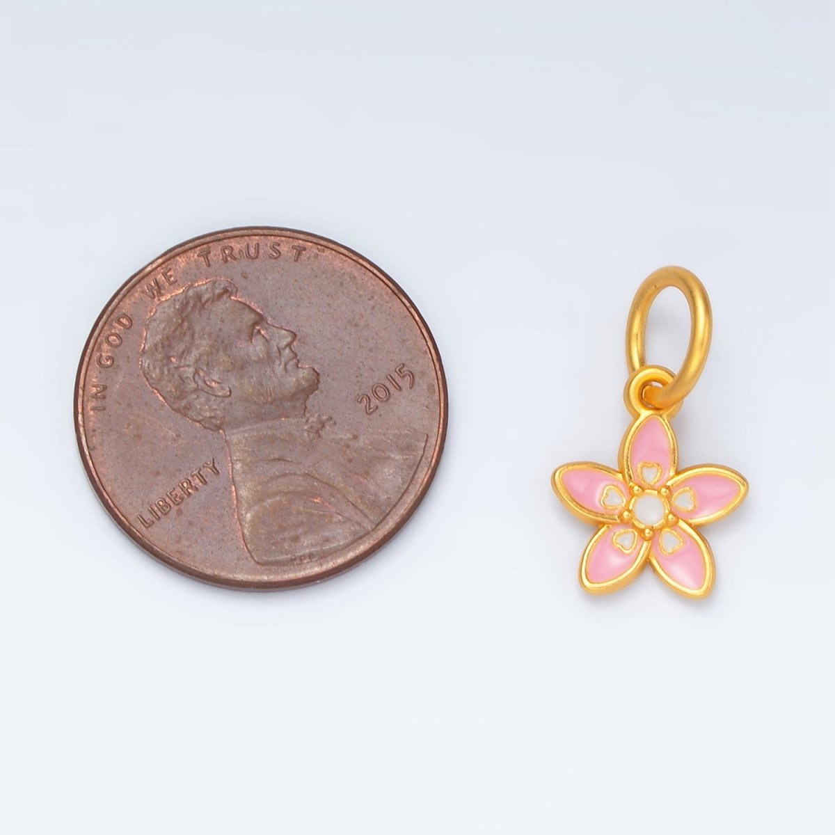 24K Gold Filled Mini Pink Heart Lily Flower, Floral Charm | M151 - DLUXCA