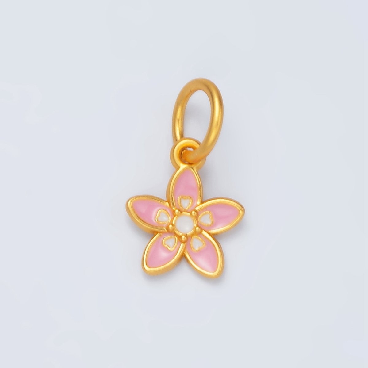 24K Gold Filled Mini Pink Heart Lily Flower, Floral Charm | M151 - DLUXCA