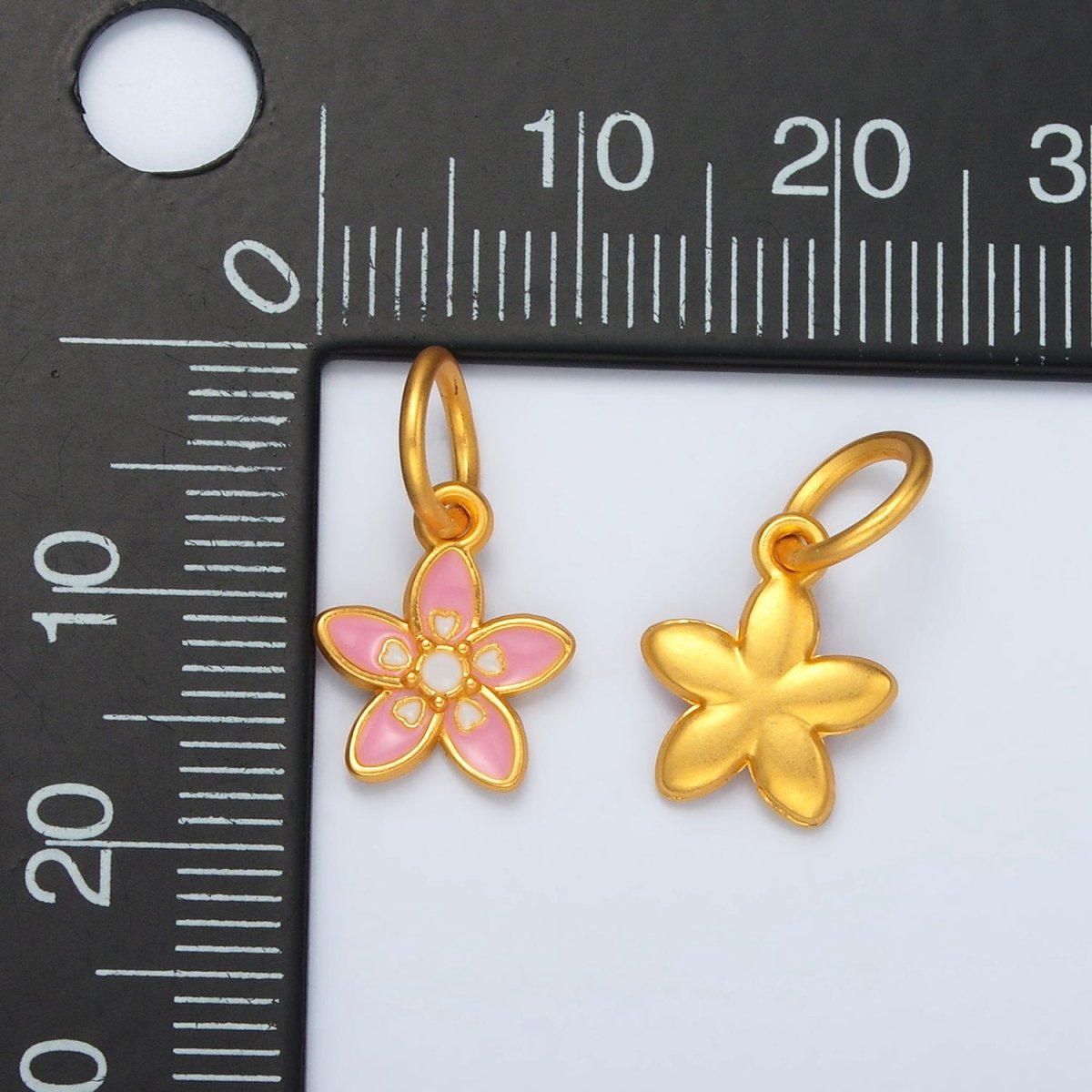 24K Gold Filled Mini Pink Heart Lily Flower, Floral Charm | M151 - DLUXCA