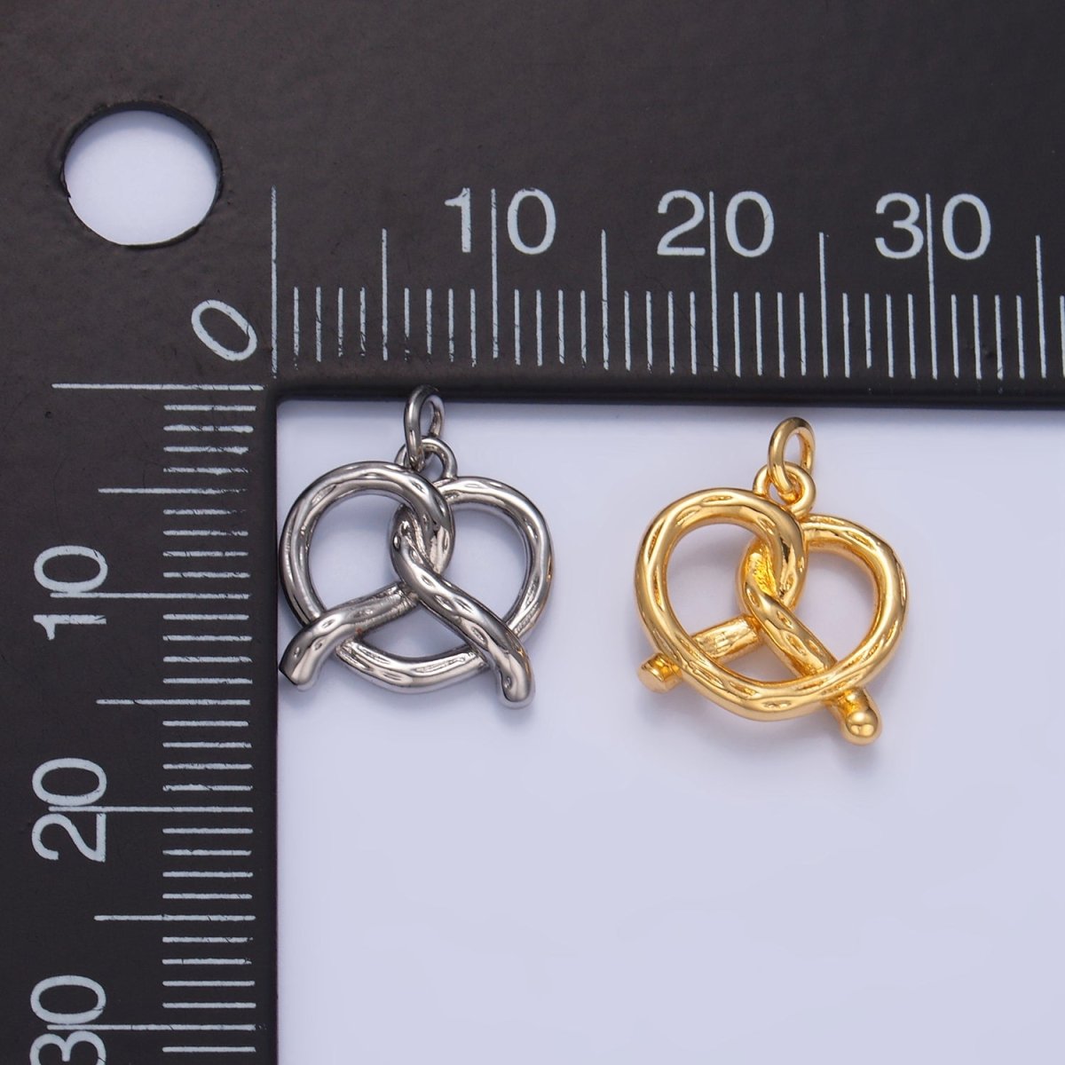 24K Gold Filled Mini Pretzel Pastry 3D Minimalist Charm in Gold & Silver | W105 - DLUXCA