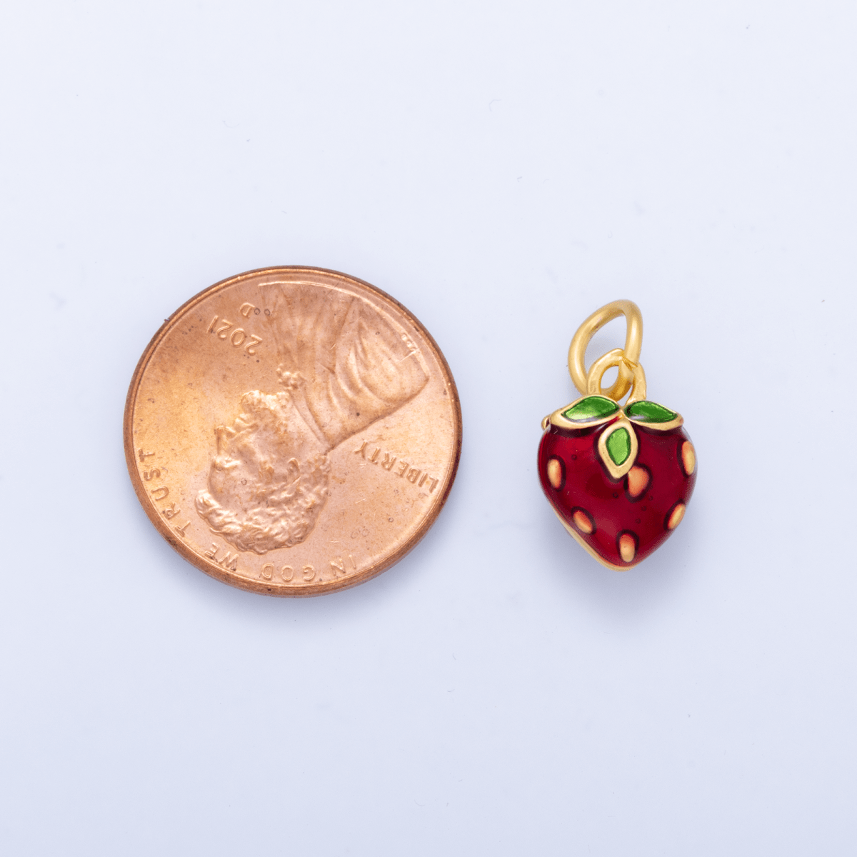 24K Gold Filled Mini Red Strawberry Fruit Enamel Charm | M223 - DLUXCA