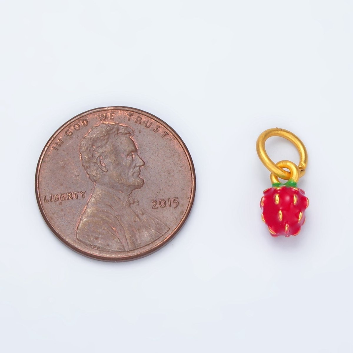 24K Gold Filled Mini Red Strawberry Fruit Enamel Charm | M264 - DLUXCA