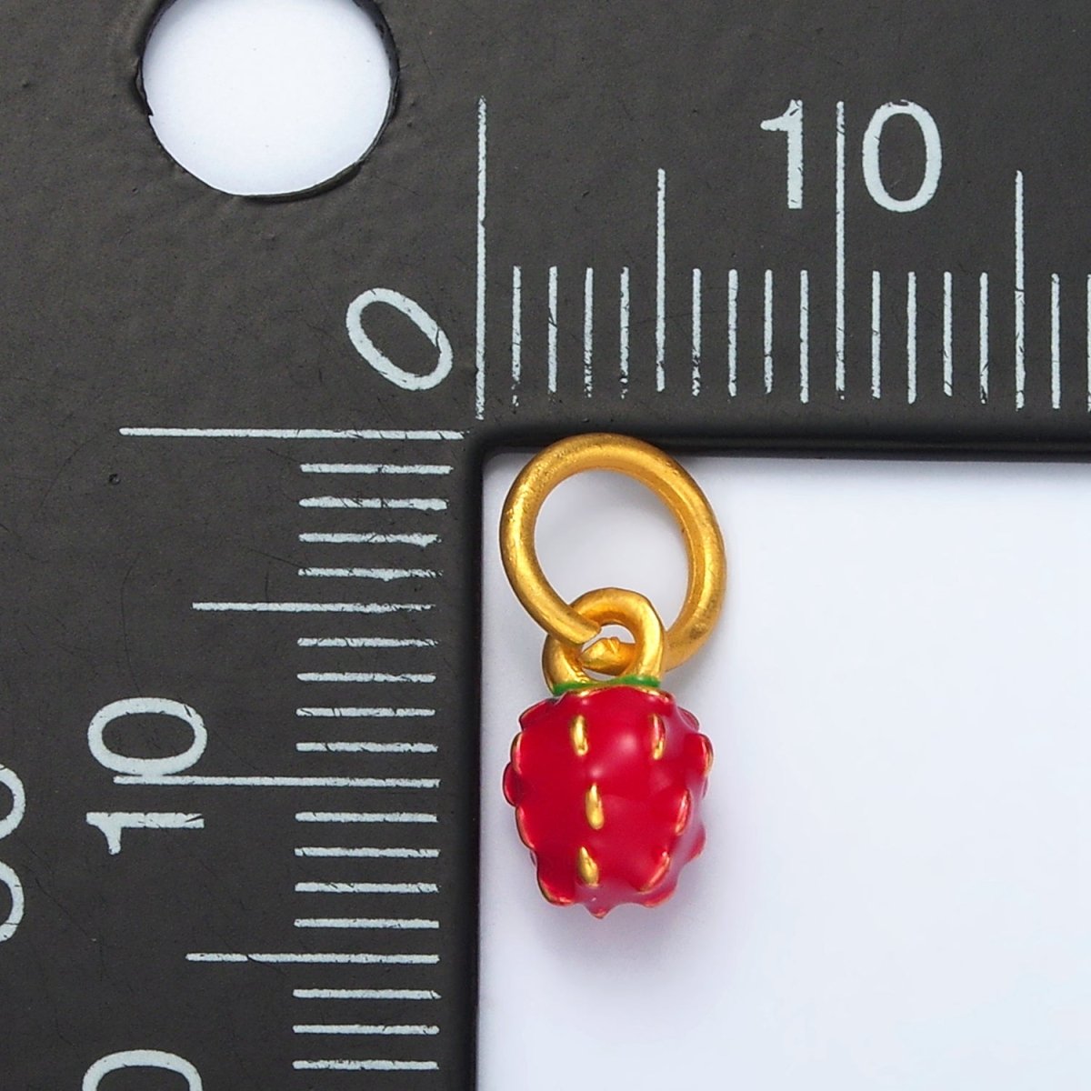 24K Gold Filled Mini Red Strawberry Fruit Enamel Charm | M264 - DLUXCA