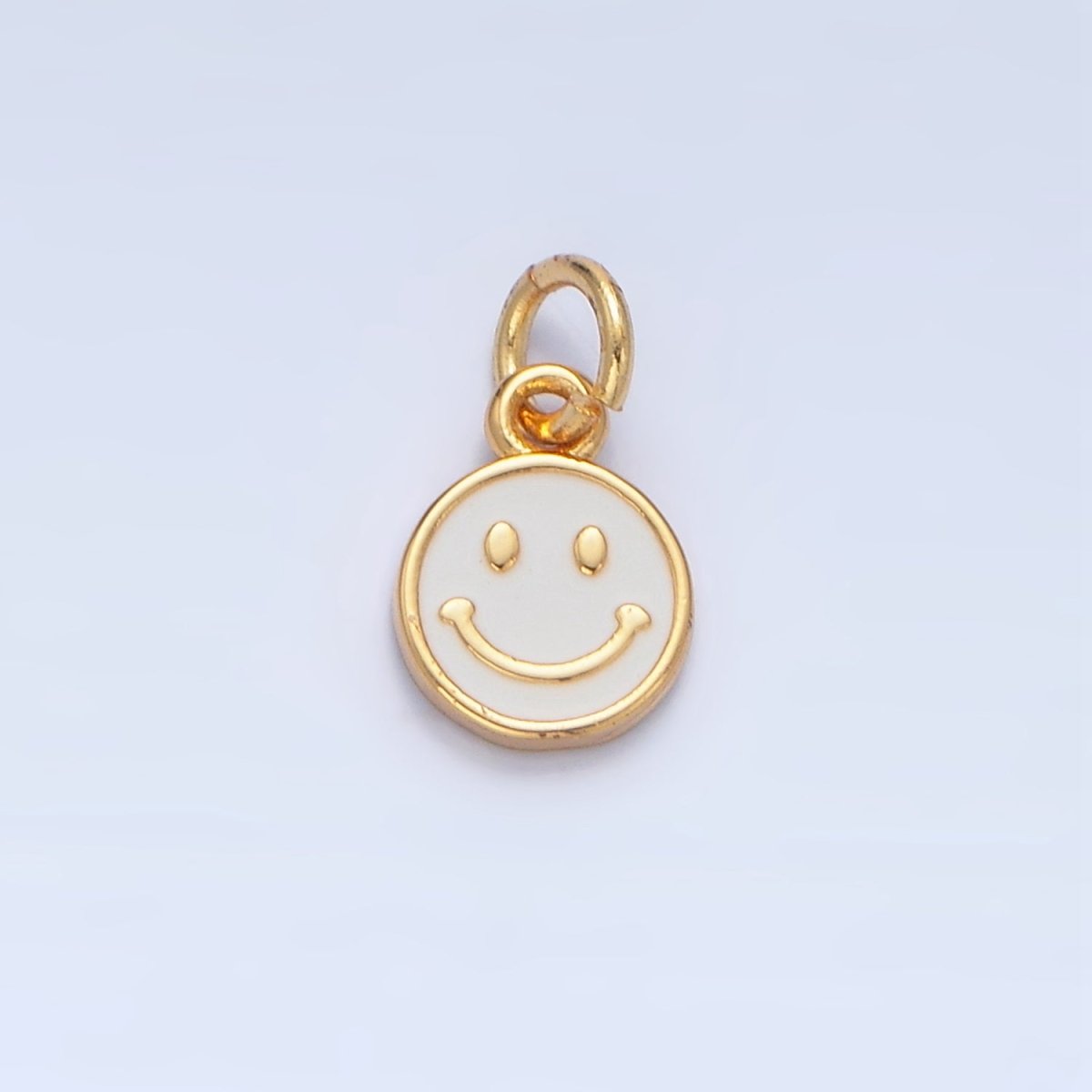 24K Gold Filled Mini Smiley Face White Enamel Round Bezel Charm | X828 - DLUXCA