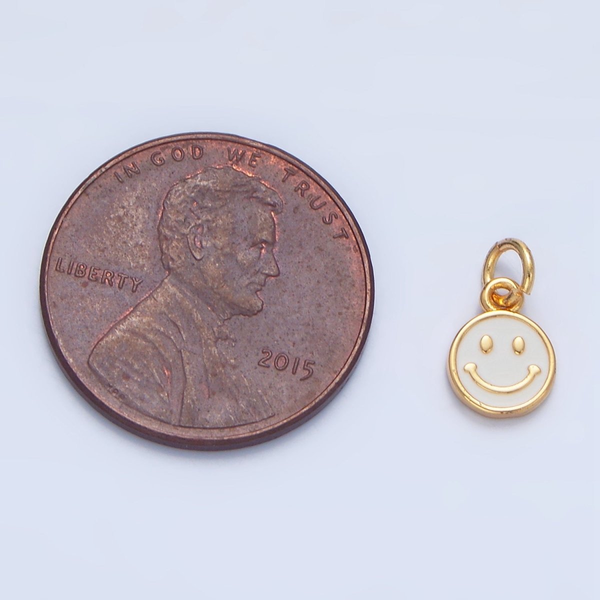 24K Gold Filled Mini Smiley Face White Enamel Round Bezel Charm | X828 - DLUXCA