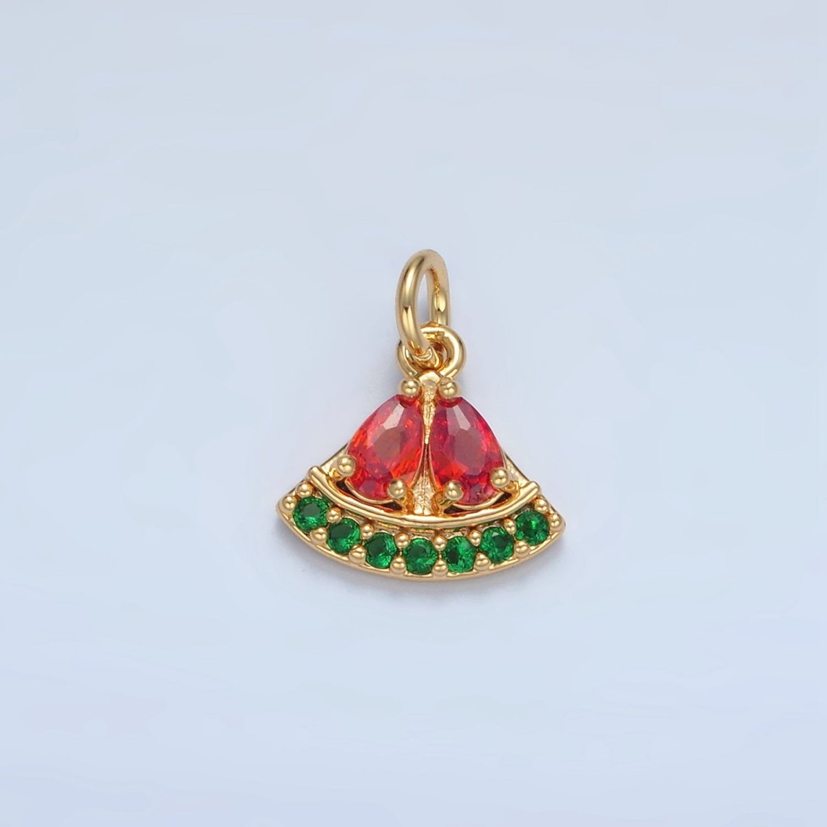 24K Gold Filled Mini Watermelon Fruit Micro Paved CZ Charm | M879 - DLUXCA