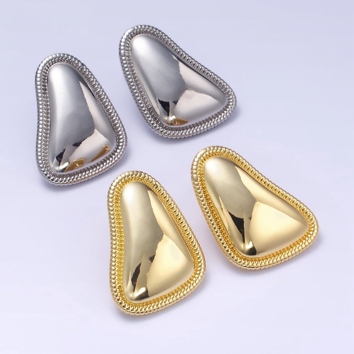 24K Gold Filled Minimalist Abstract Triangle Dotted Bezel Earrings Set in Gold & Silver | P359 - DLUXCA